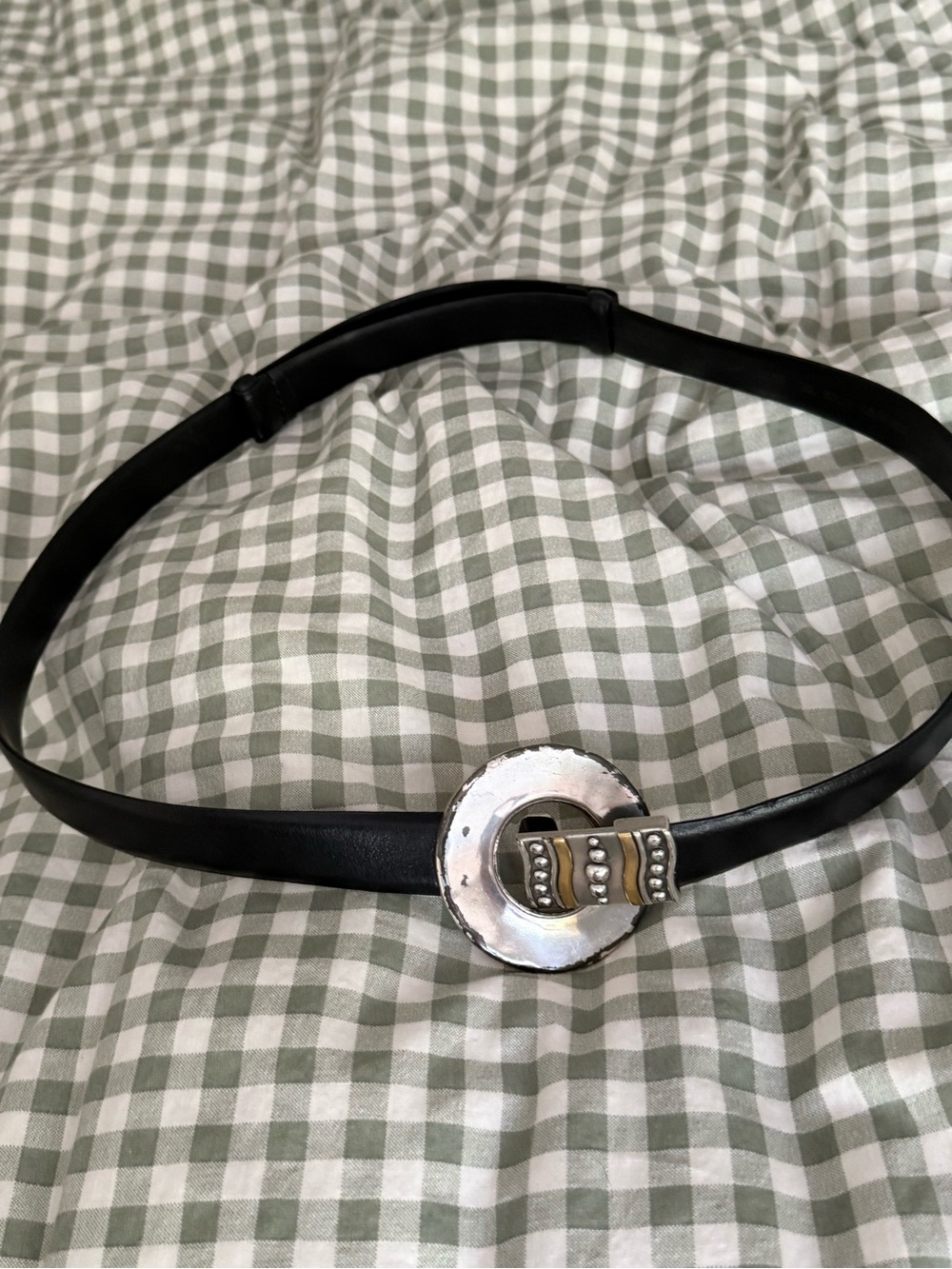 Vintage Black Women’s Belt with Decorative Silver-Tone Buckle